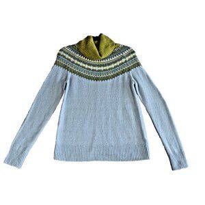 Cynthia Rowley Women's Sz M Knit Sweater Sz Light Blue & Green Merino Wool Blend